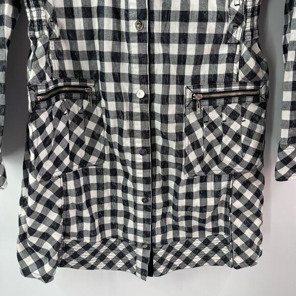 COOGI Shirt Dress Size Large Buffalo Check Plaid W&B Silver Logo Zippers Checked - Picture 7 of 16